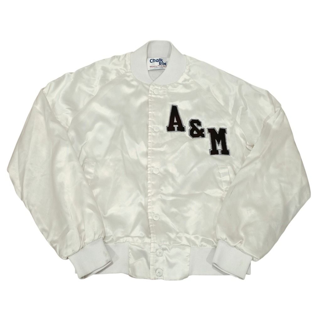 Vintage Chalk Line Texas A&M Aggies Satin Jacket S White USA Made 80s 90s